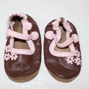 Robeez Baby Girl 18-24 Brown Pink Soft Sole leather Shoe Sandals